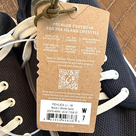 OluKai Pehuea Li Black and White Sand Canvas Sneakers NWT, Women’s 7 - Picture 5 of 7